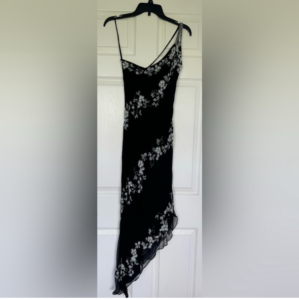 Cache Black and White Asymmetrical Floral Dress